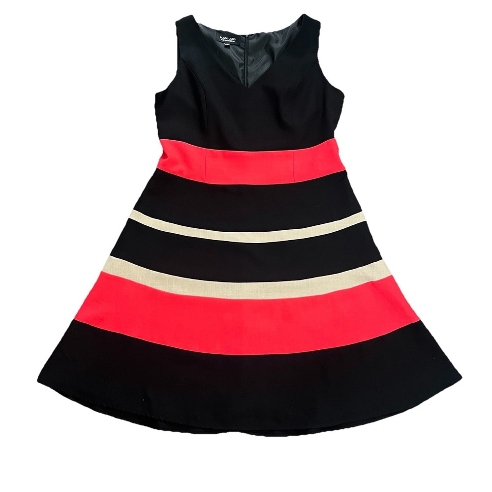 Black Label Evan Picone Red Black Sleeveless Midi Dress 16 Color Block Academia‎
